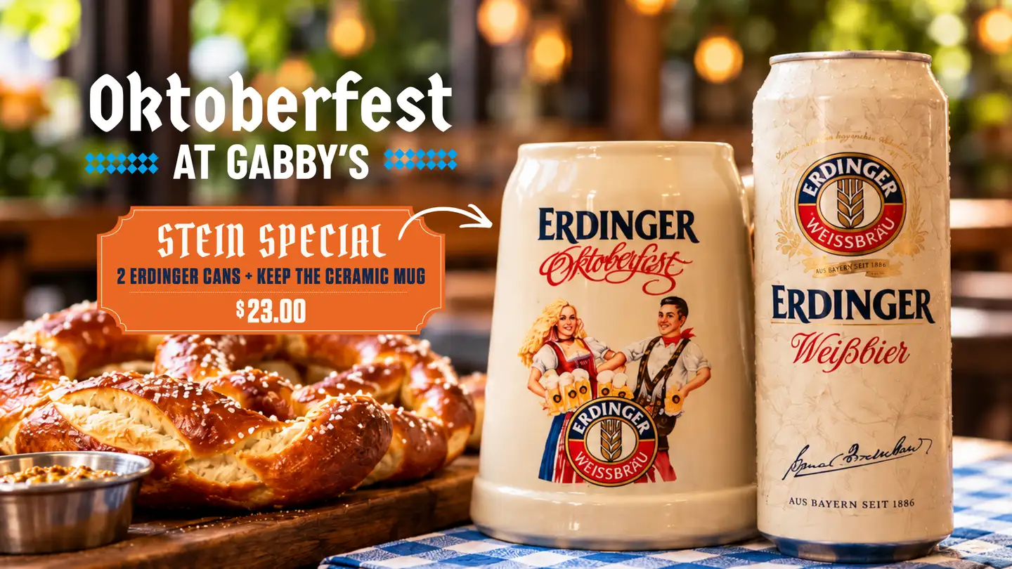 Oktober Fest at Gabby's - Stein Sepcial 2 Erdinger Cans - Keep the ceramic cup only for $23.00